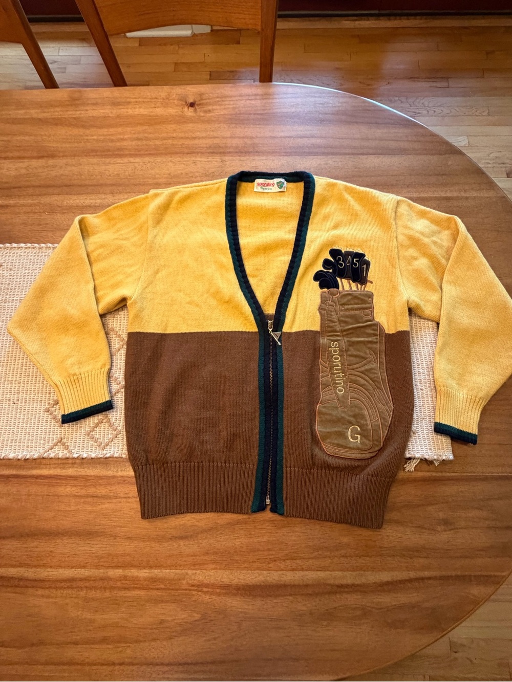 Vintage Two-Tone Yellow & Brown Golf Cardigan